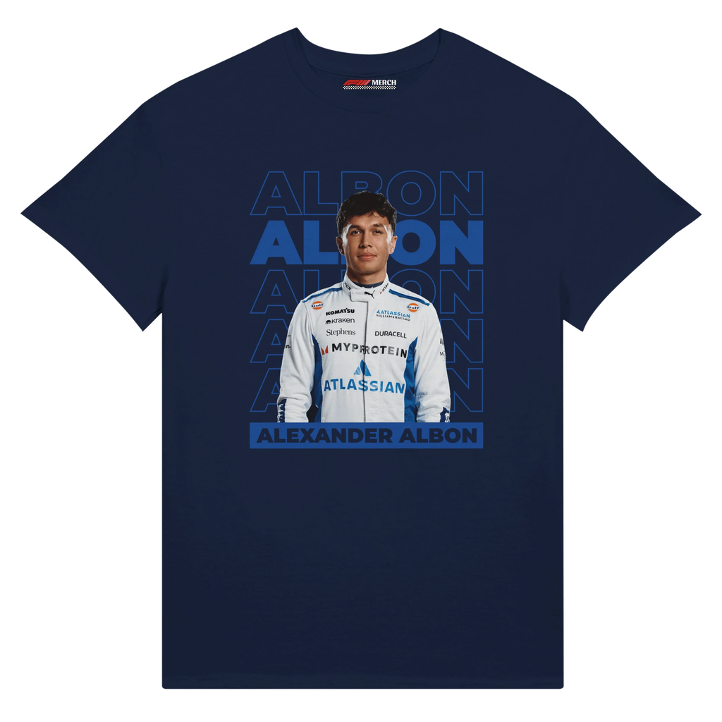 f111 merch navy color t-shirt1 with alex-albon branding.