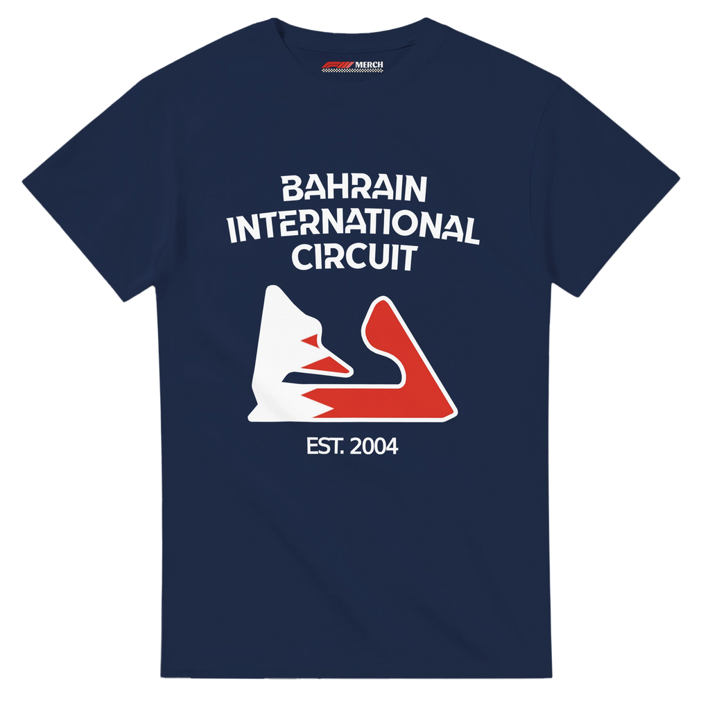 f111 merch navy color t-shirt1 with bahrain-international-circuit branding.