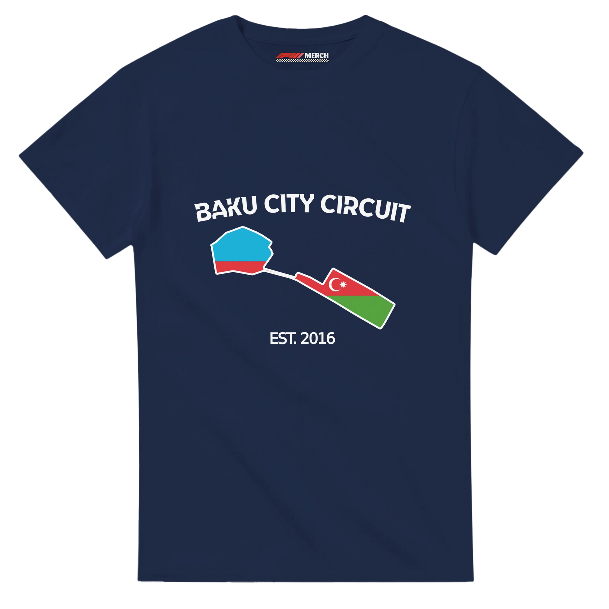 f111 merch navy color t-shirt1 with baku-city-circuit branding.
