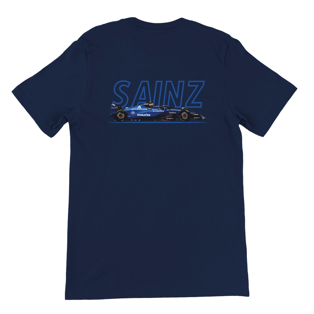 f111 merch navy color t-shirt1 with carlos-sainz branding.
