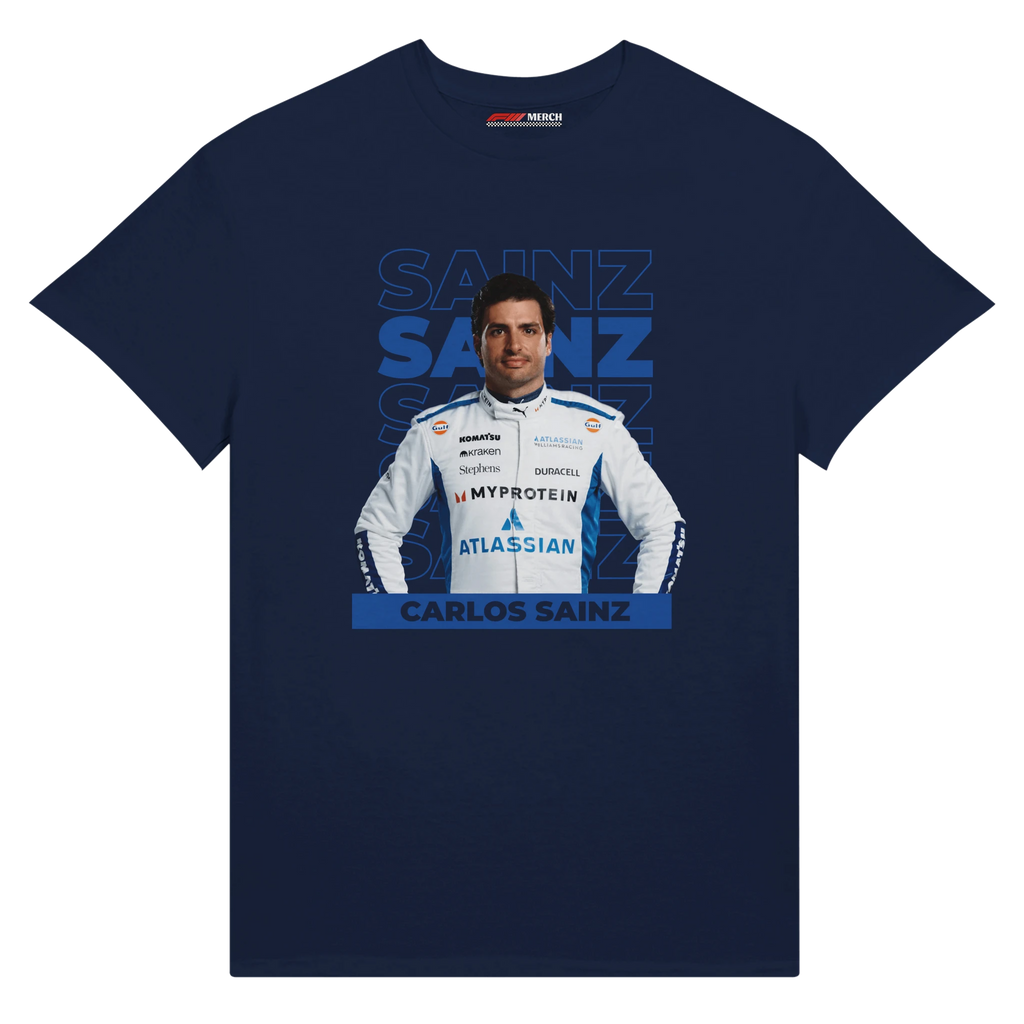 f111 merch navy color t-shirt1 with carlos-sainz branding.