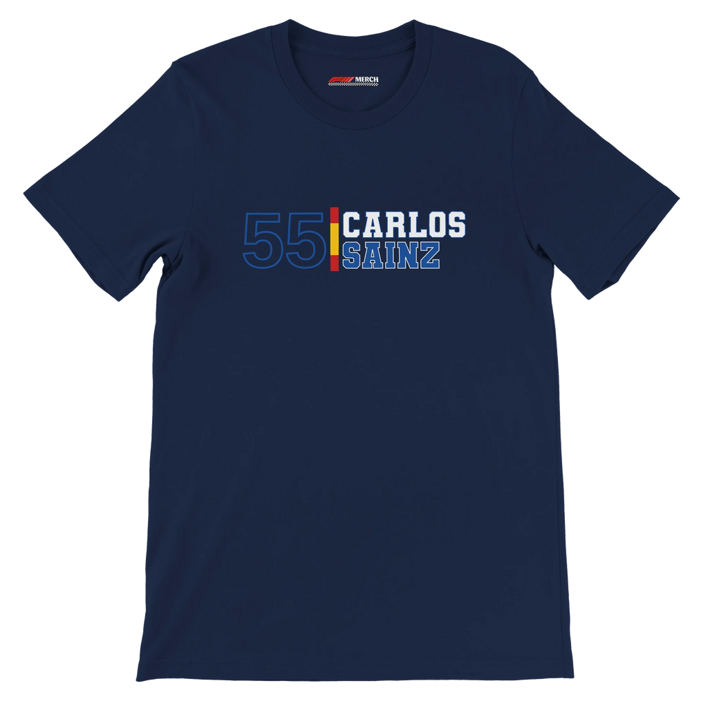 f111 merch navy color t-shirt1 with carlos-sainz branding.