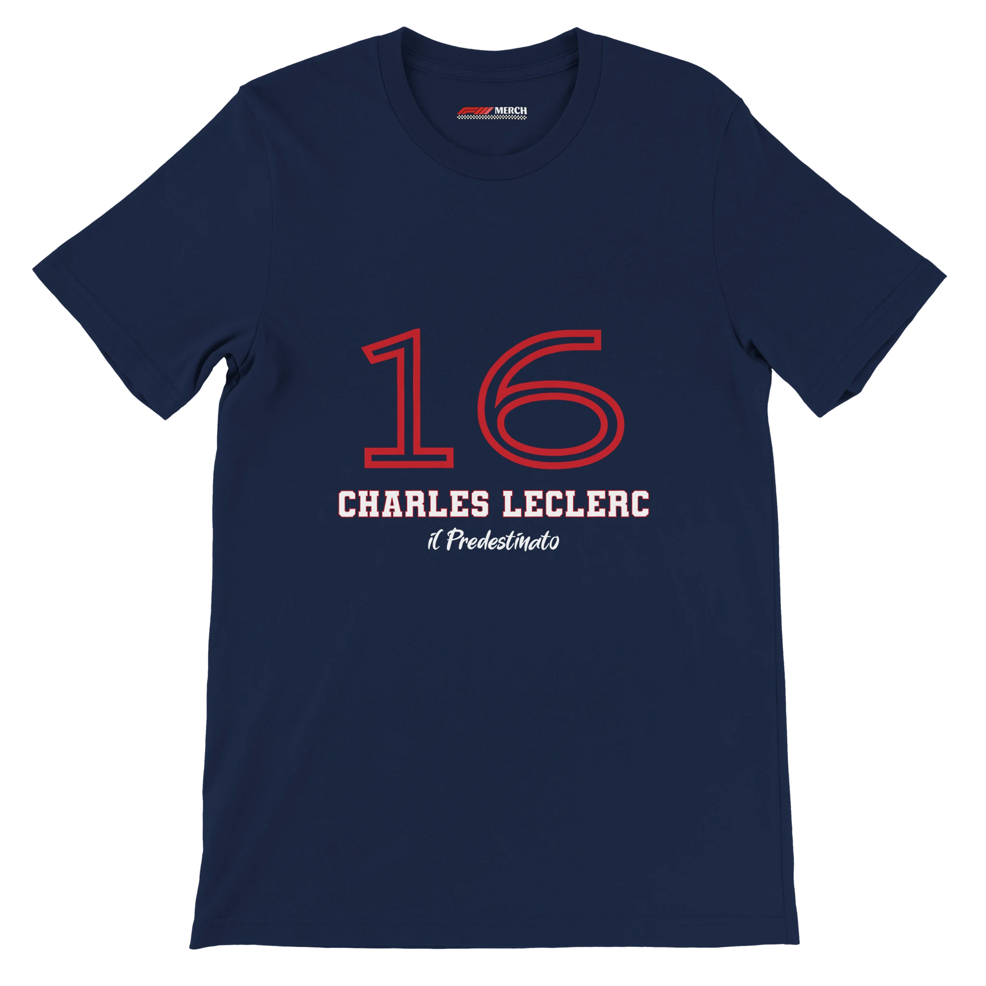 f111 merch navy color t-shirt1 with charles-leclerc branding.