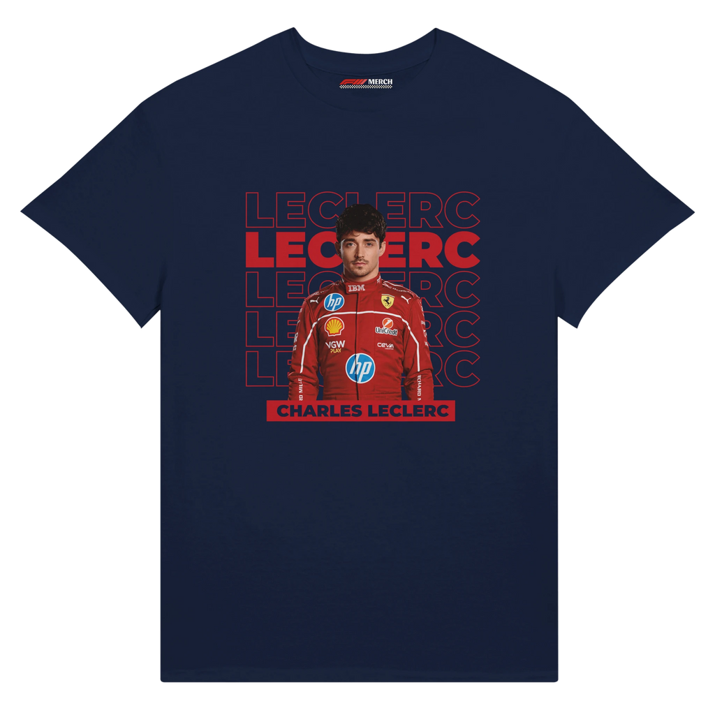 f111 merch navy color t-shirt1 with charles-leclerc branding.