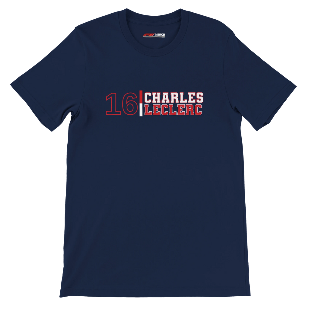 f111 merch navy color t-shirt1 with charles-leclerc branding.