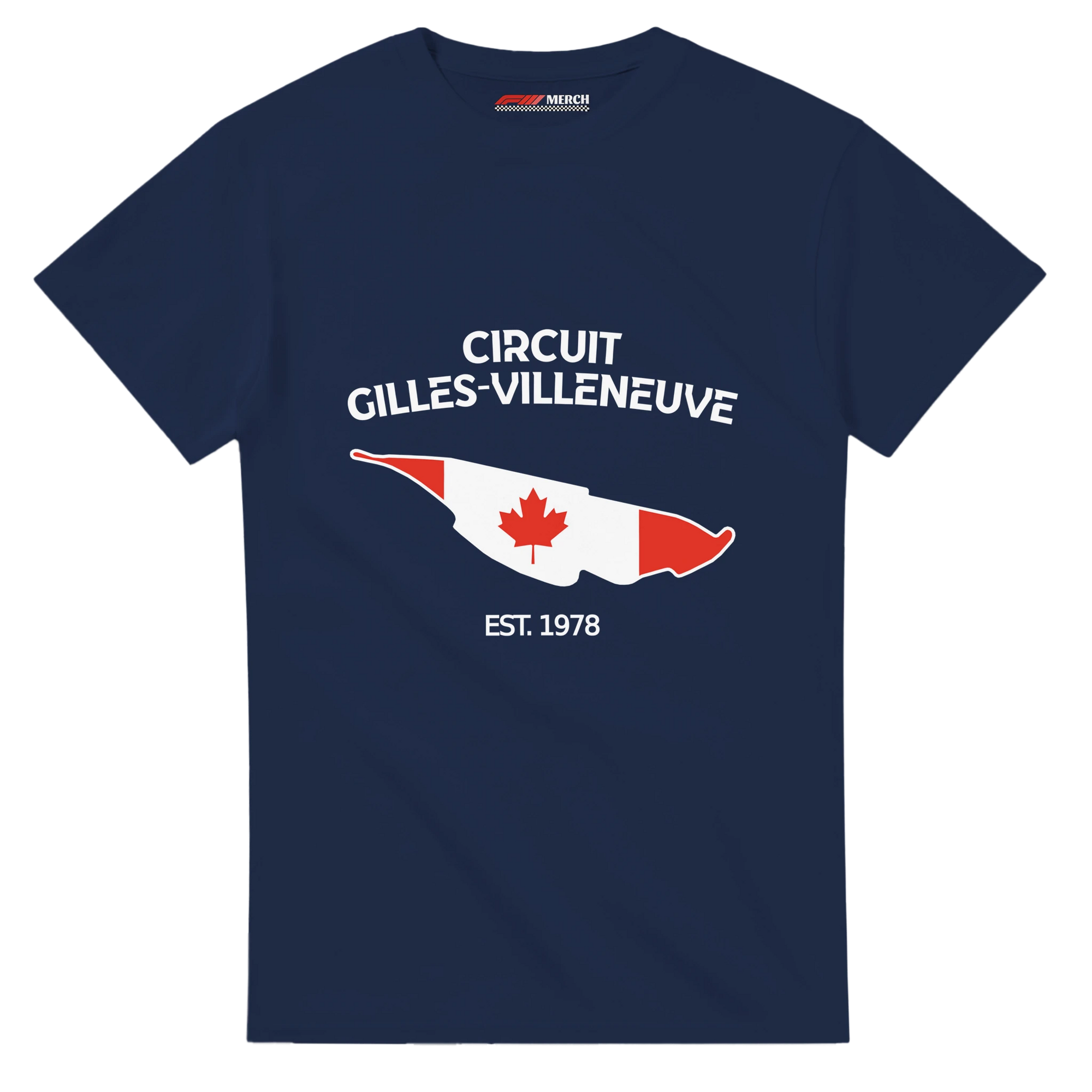 f111 merch navy color t-shirt1 with circuit-gilles-villeneuve branding.