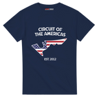 f111 merch navy color t-shirt1 with circuit-of-the-americas branding.
