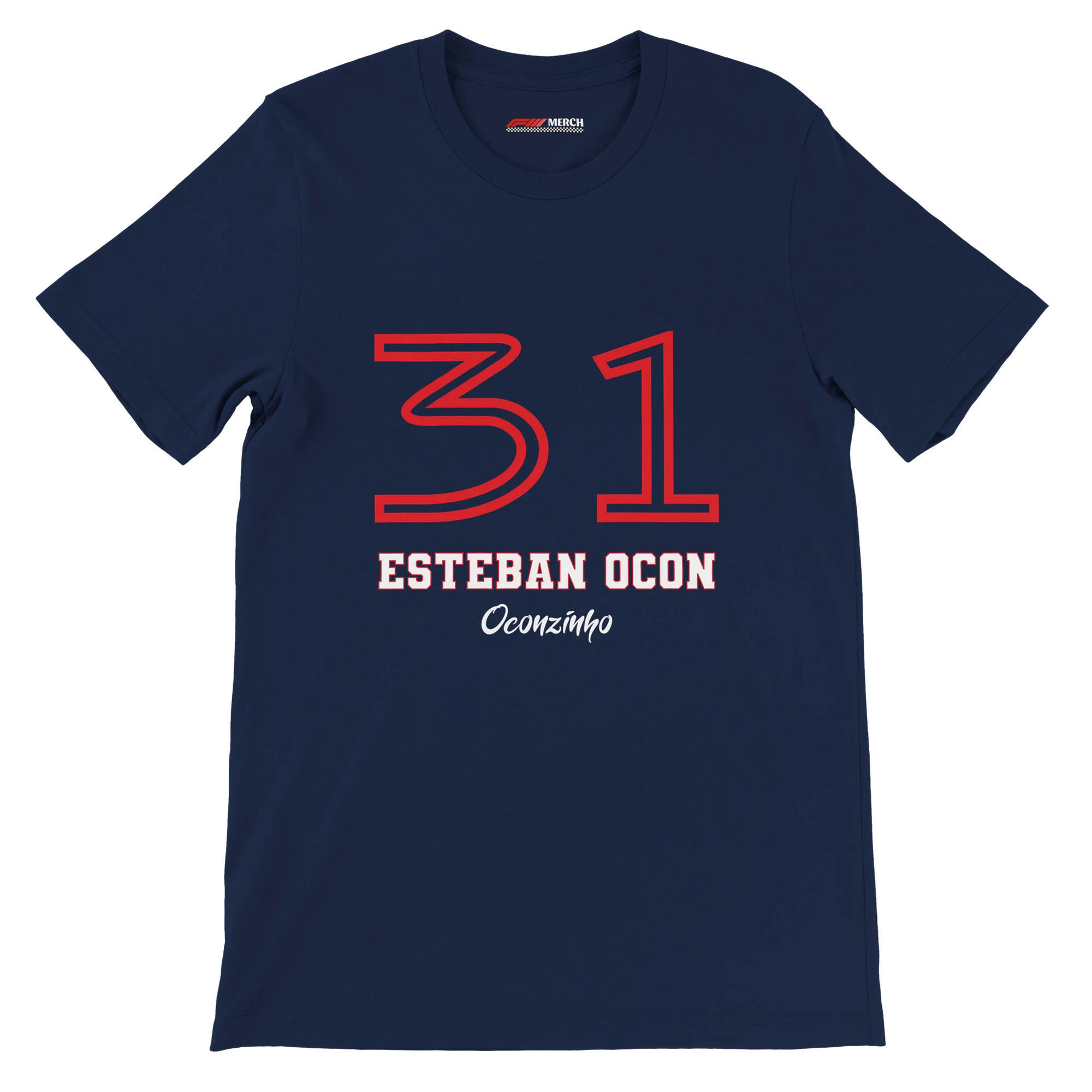 f111 merch navy color t-shirt1 with esteban-ocon branding.