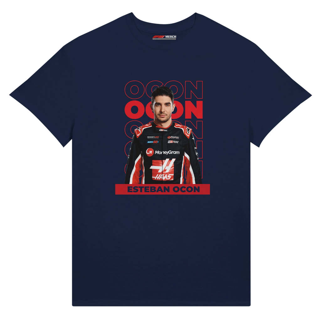 f111 merch navy color t-shirt1 with esteban-ocon branding.