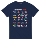 f111 merch navy color t-shirt1 with f1-circuits-2025-v2 branding.