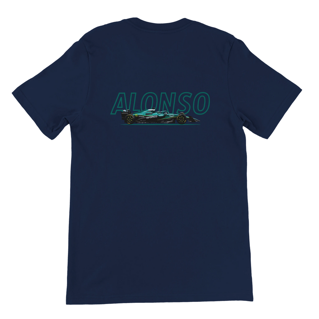 f111 merch navy color t-shirt1 with fernando-alonso branding.
