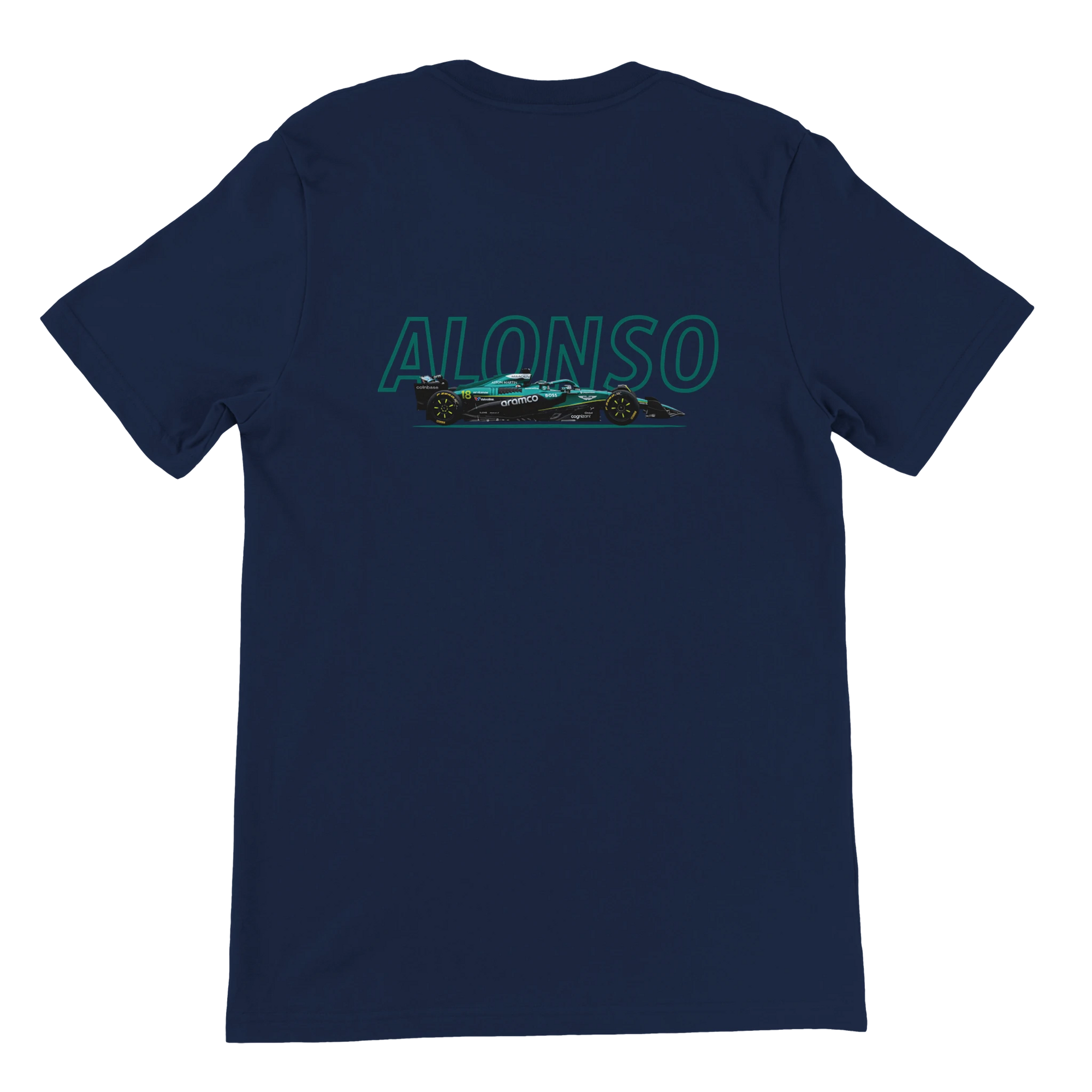 f111 merch navy color t-shirt1 with fernando-alonso branding.