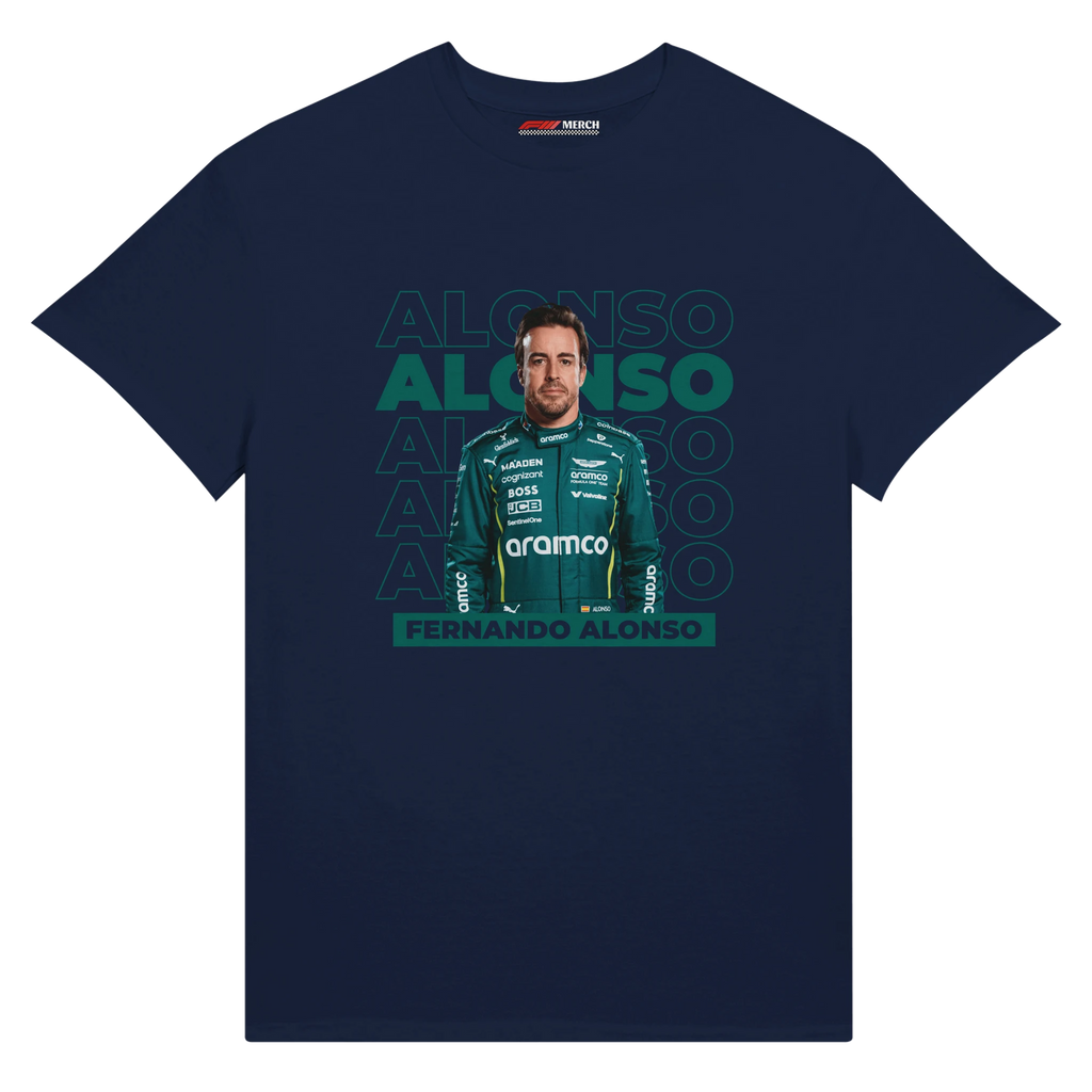 f111 merch navy color t-shirt1 with fernando-alonso branding.