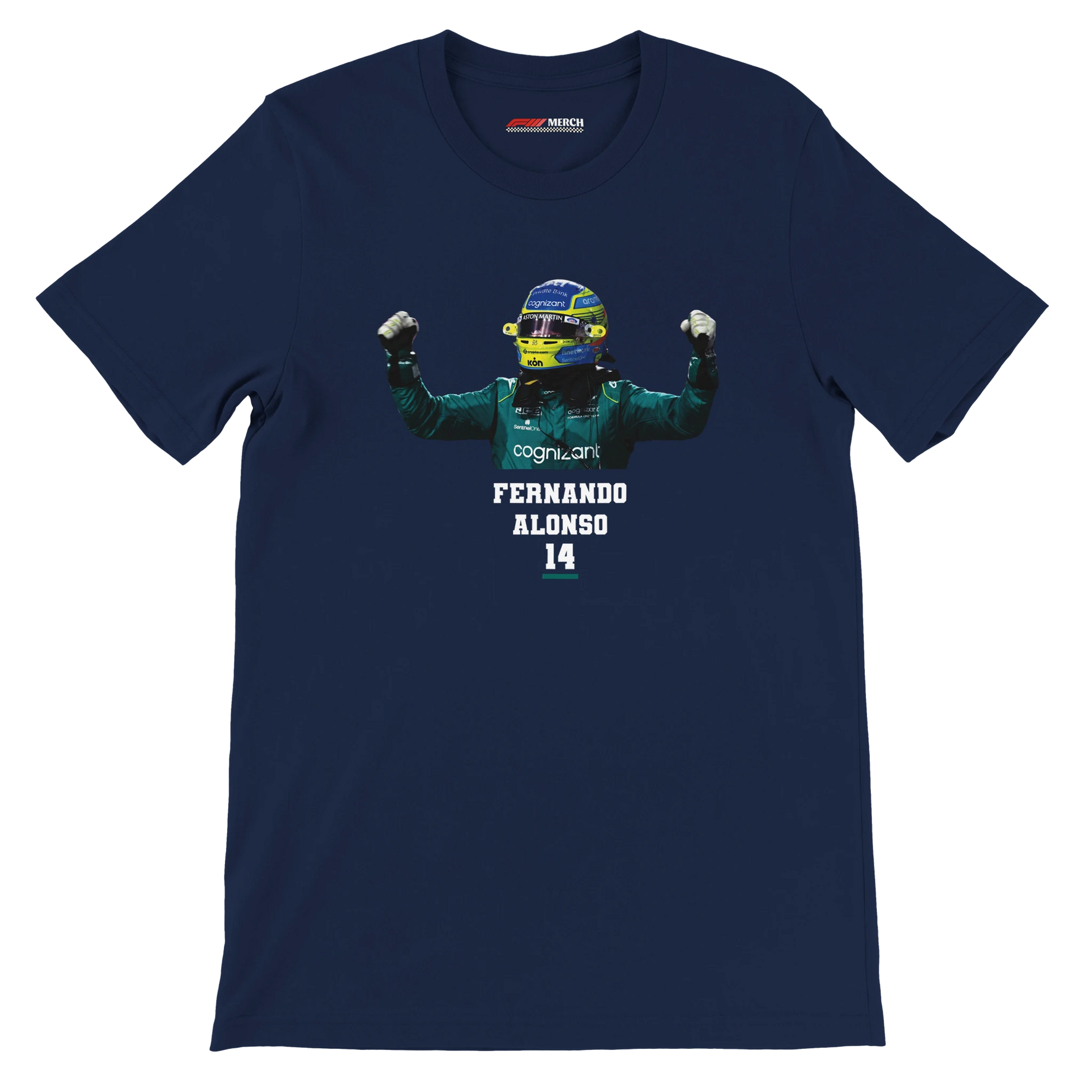 f111 merch navy color t-shirt1 with fernando-alonso branding.