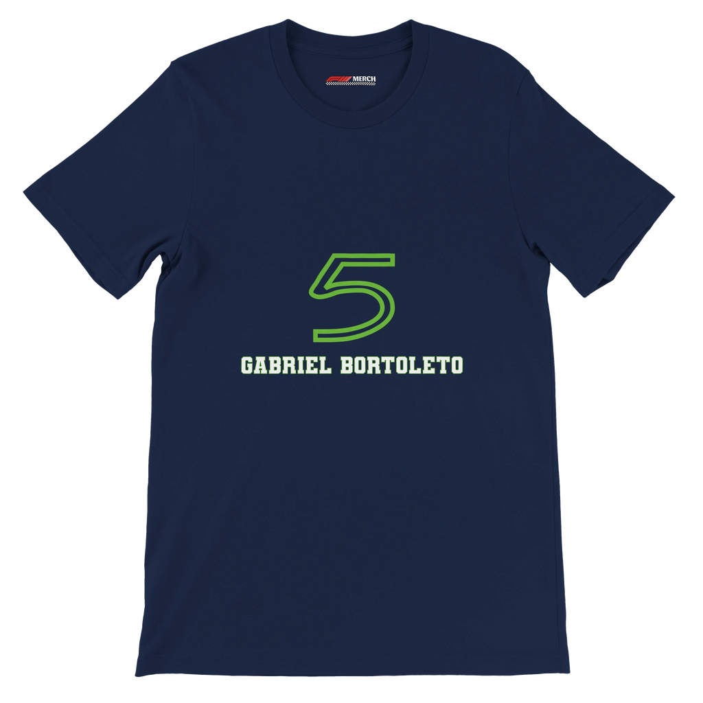 f111 merch navy color t-shirt1 with gabriel-bortoleto branding.