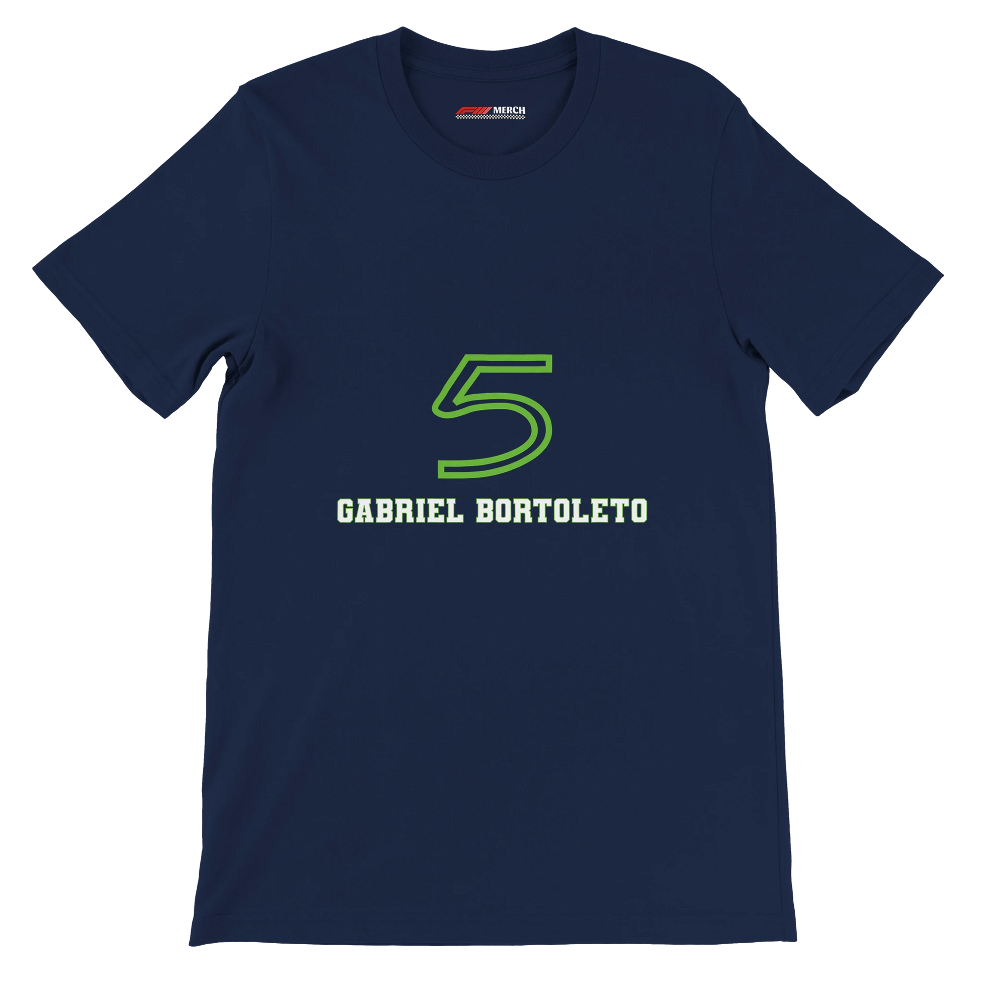 f111 merch navy color t-shirt1 with gabriel-bortoleto branding.