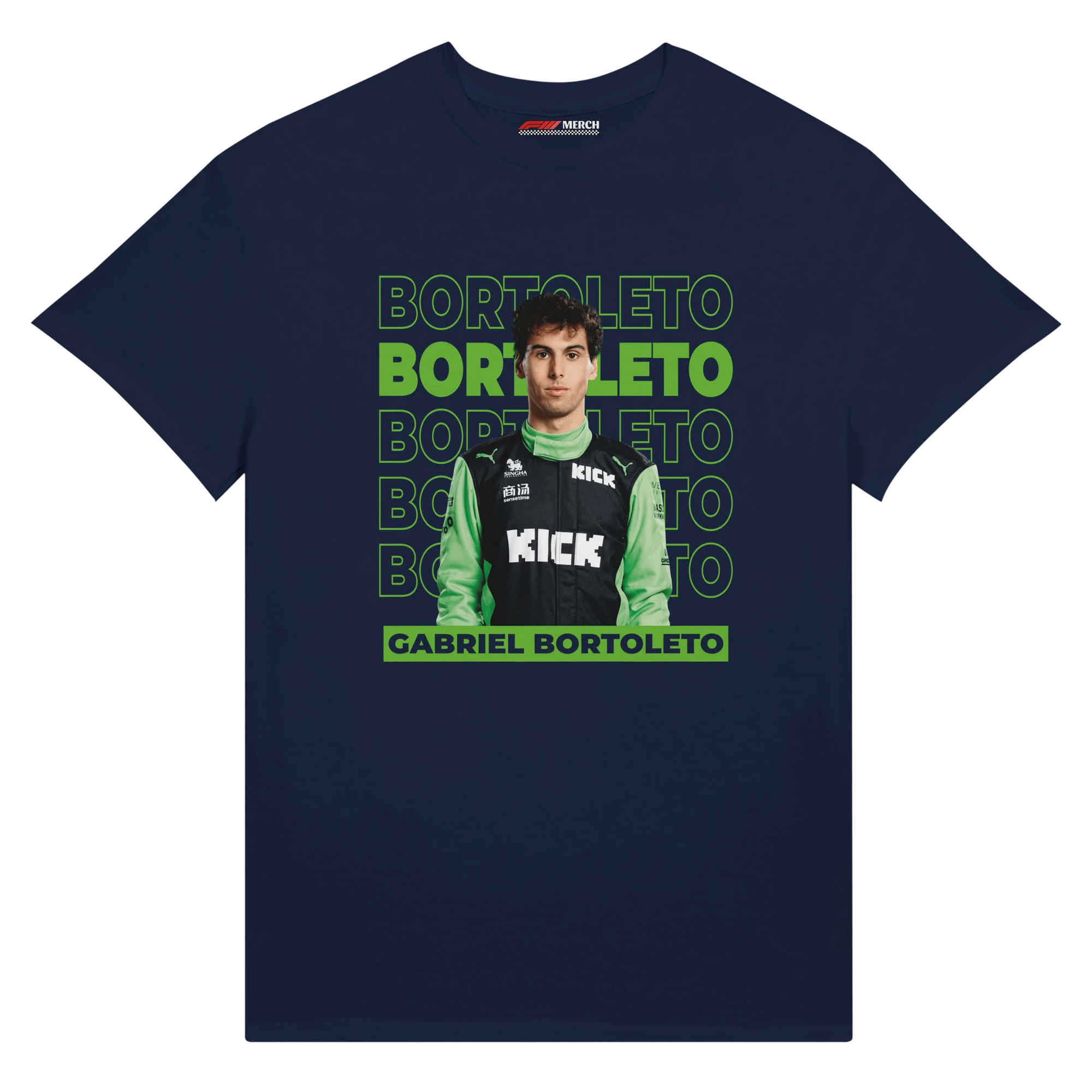 f111 merch navy color t-shirt1 with gabriel-bortoleto branding.