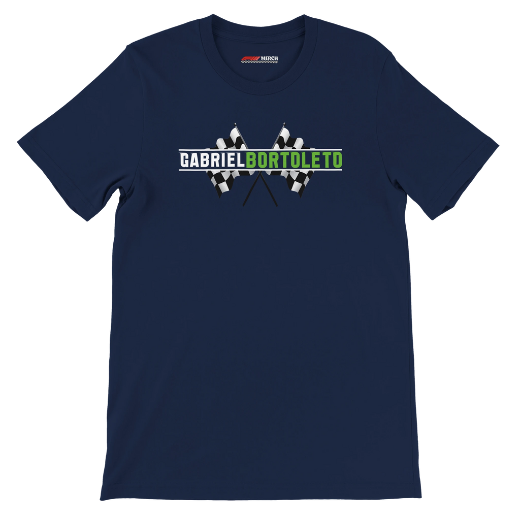 f111 merch navy color t-shirt1 with gabriel-bortoleto branding.