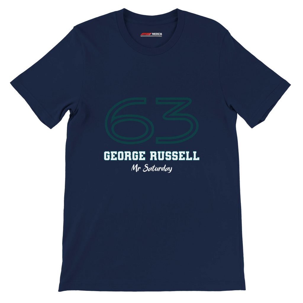 f111 merch navy color t-shirt1 with george-russell branding.