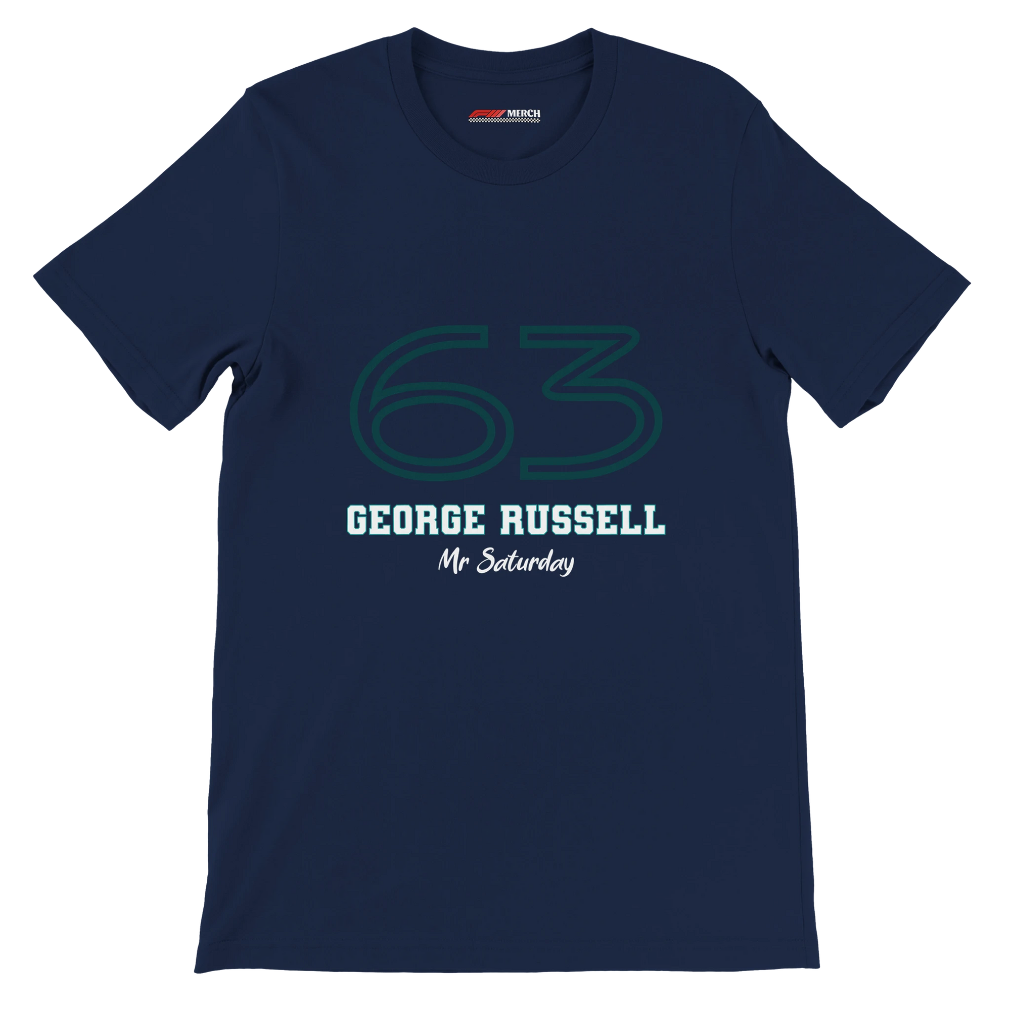 f111 merch navy color t-shirt1 with george-russell branding.