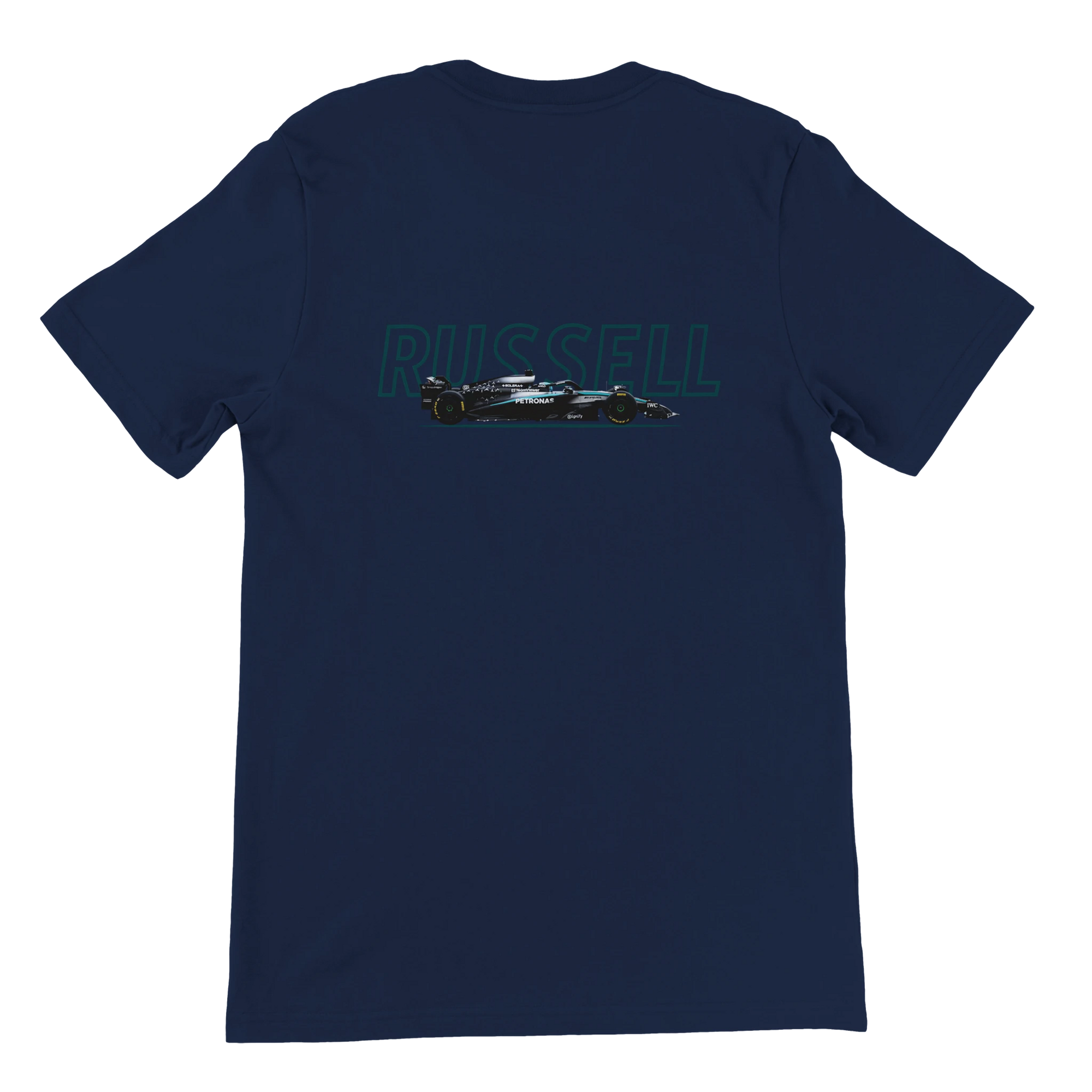 f111 merch navy color t-shirt1 with george-russell branding.