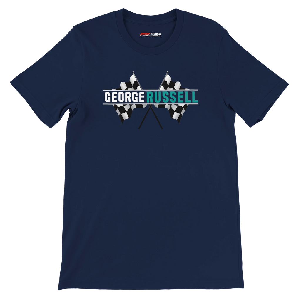 f111 merch navy color t-shirt1 with george-russell branding.