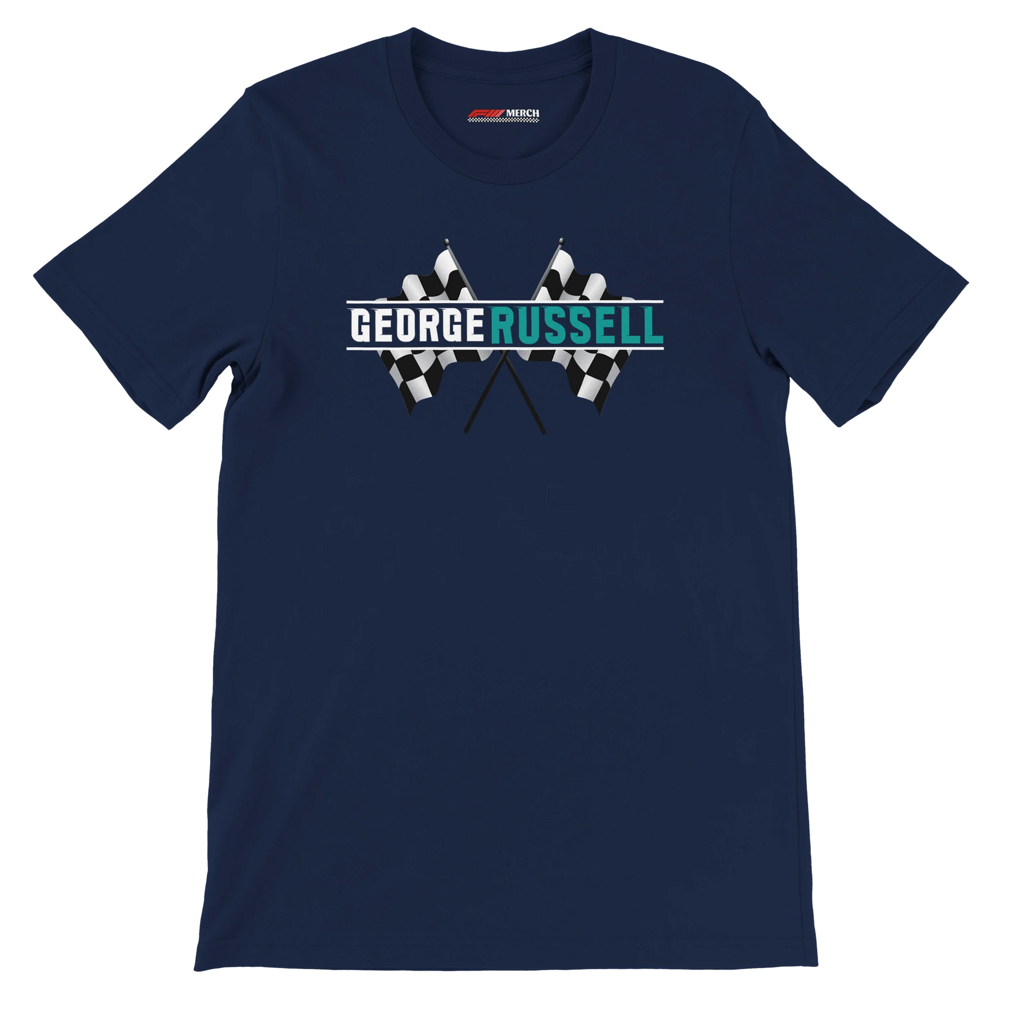 f111 merch navy color t-shirt1 with george-russell branding.