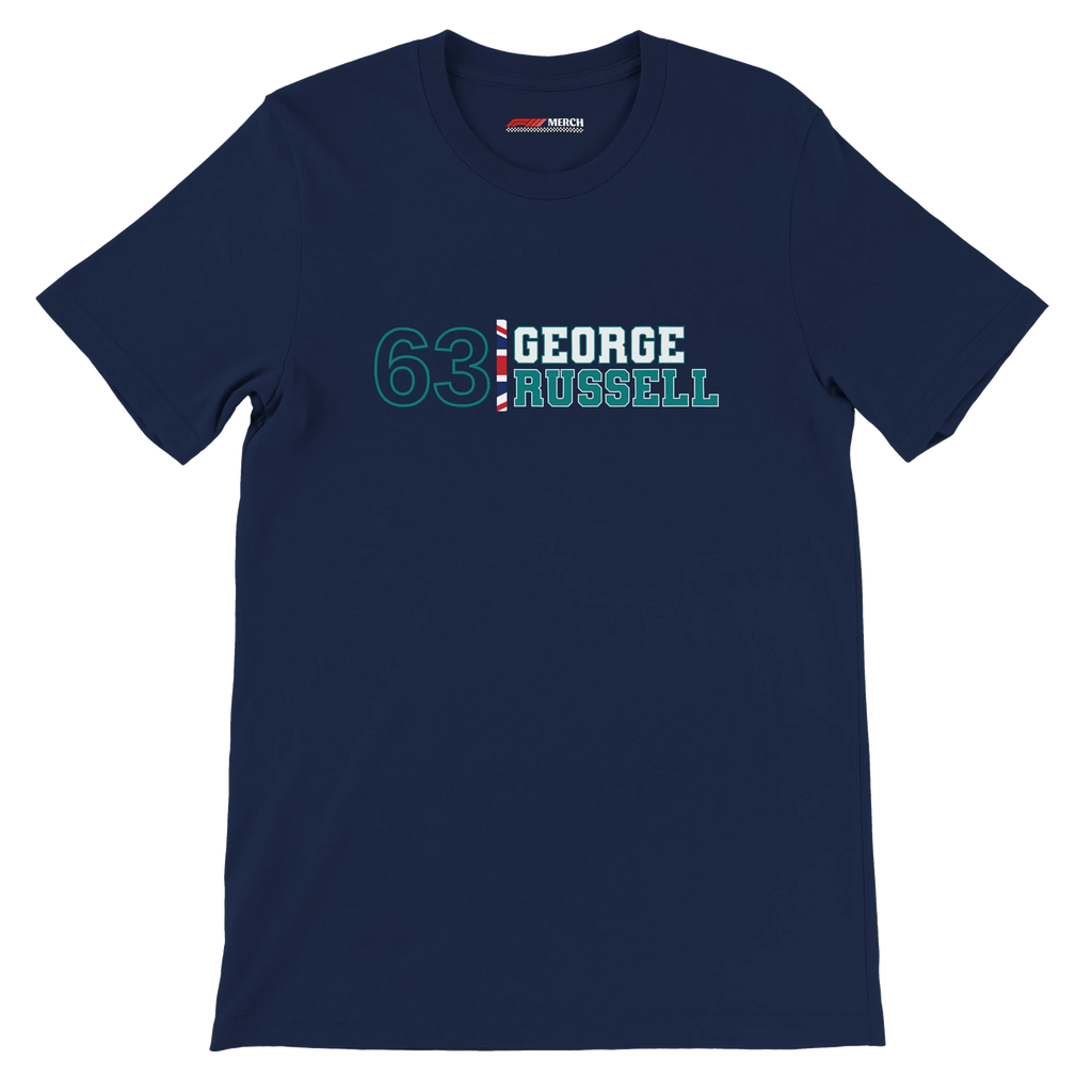 f111 merch navy color t-shirt1 with george-russell branding.