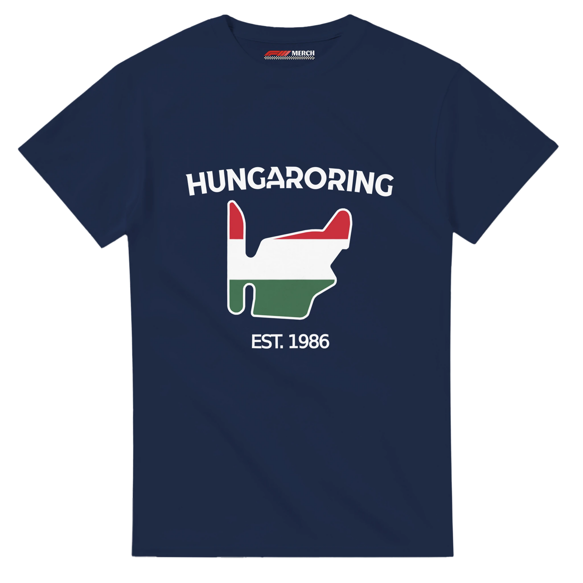 f111 merch navy color t-shirt1 with hungaroring branding.