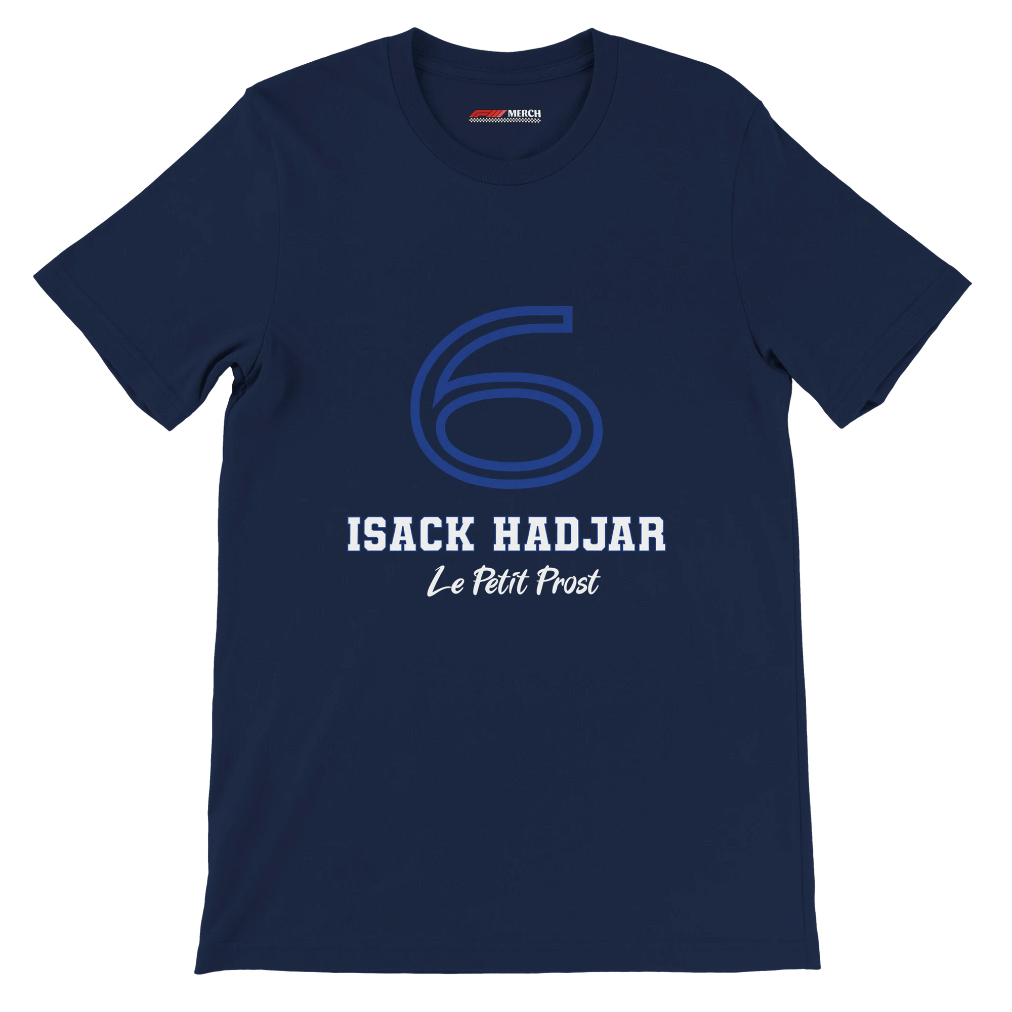f111 merch navy color t-shirt1 with isack-hadjar branding.