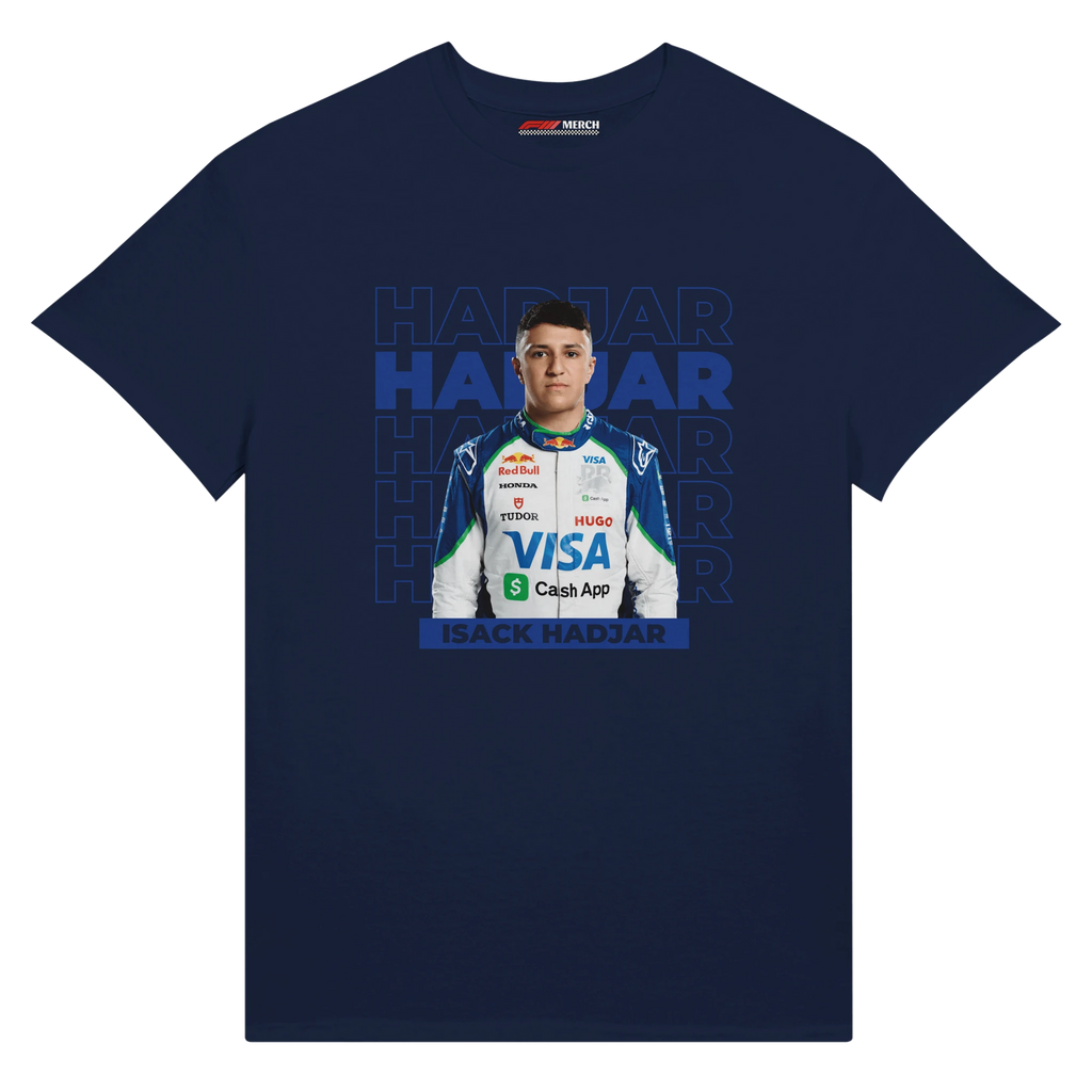 f111 merch navy color t-shirt1 with isack-hadjar branding.