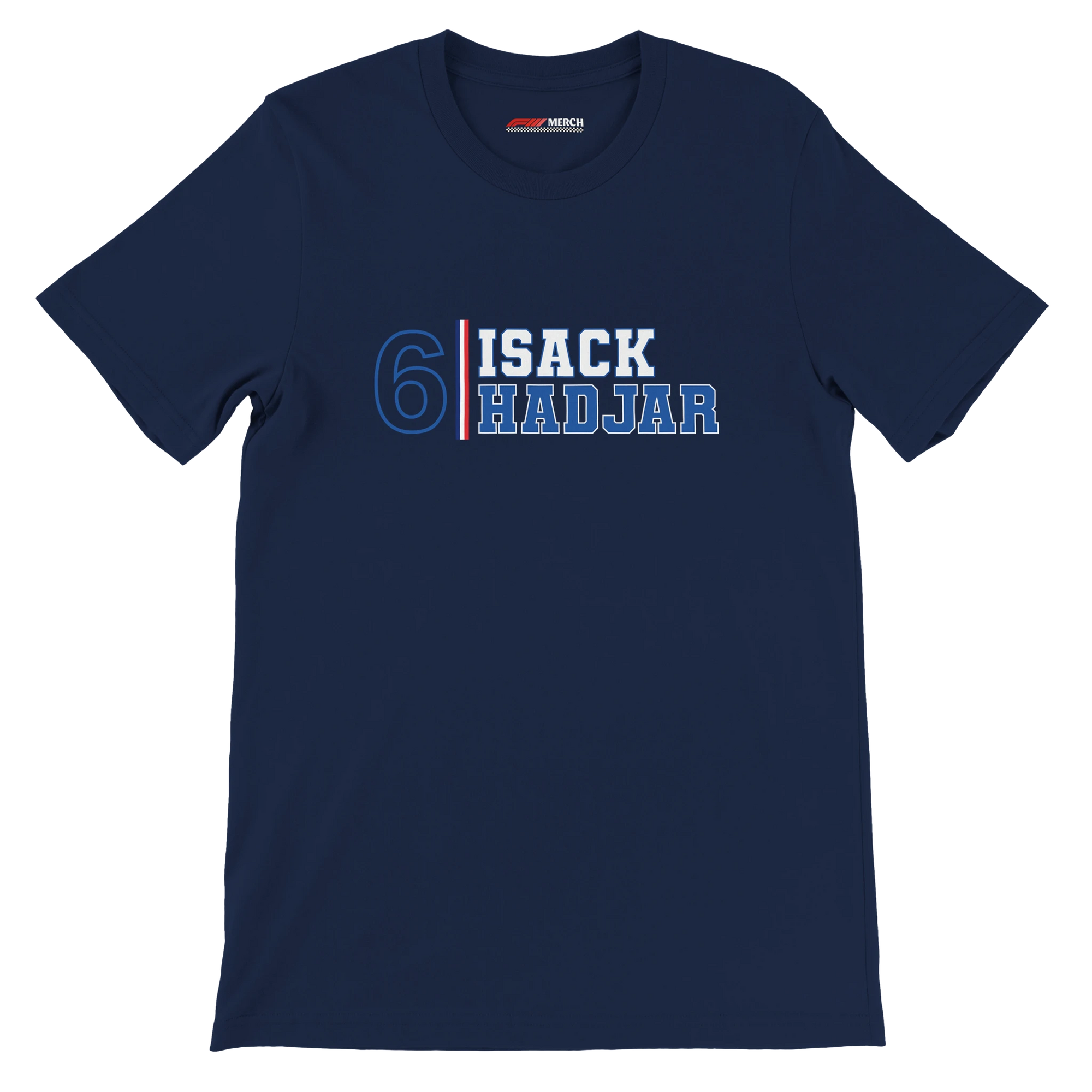 f111 merch navy color t-shirt1 with isack-hadjar branding.