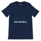 f111 merch navy color t-shirt1 with kimi-antonelli branding.