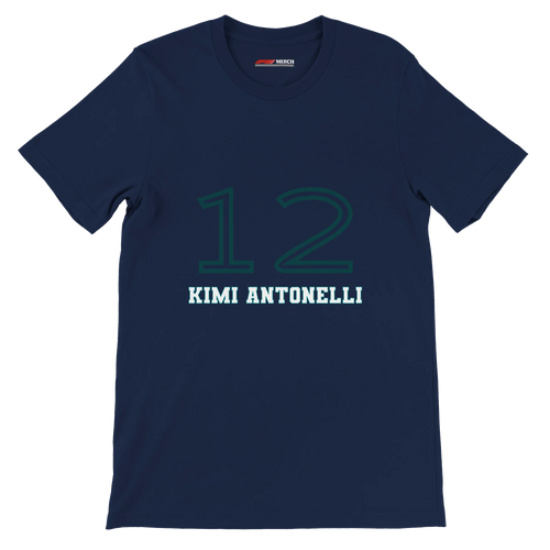 f111 merch navy color t-shirt1 with kimi-antonelli branding.