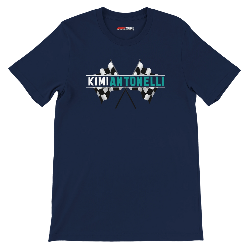 f111 merch navy color t-shirt1 with kimi-antonelli branding.