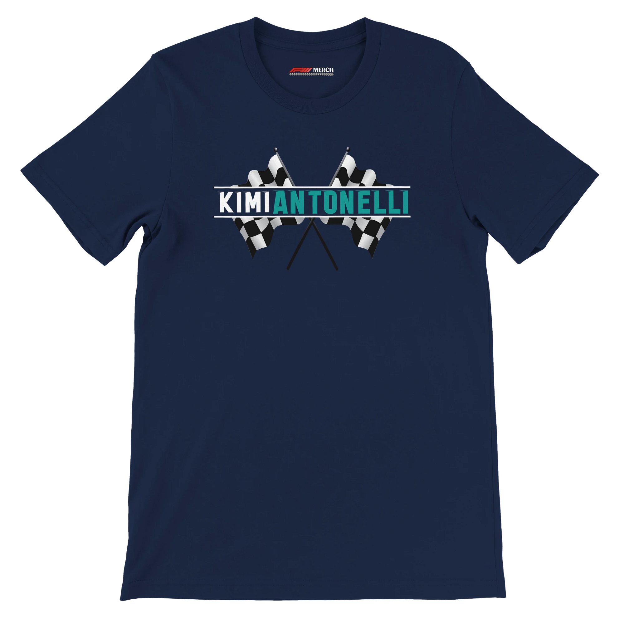 f111 merch navy color t-shirt1 with kimi-antonelli branding.