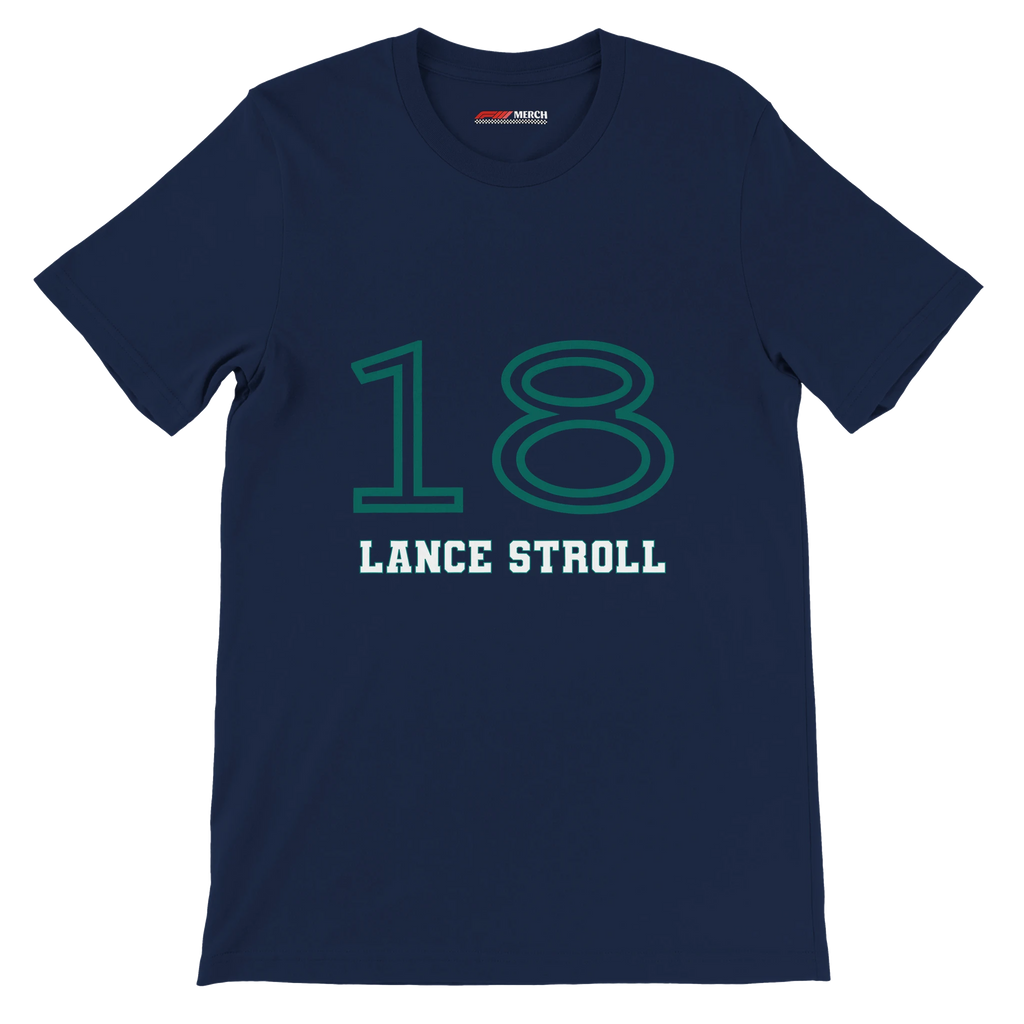 f111 merch navy color t-shirt1 with lance-stroll branding.