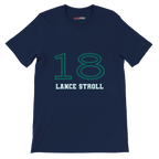 f111 merch navy color t-shirt1 with lance-stroll branding.