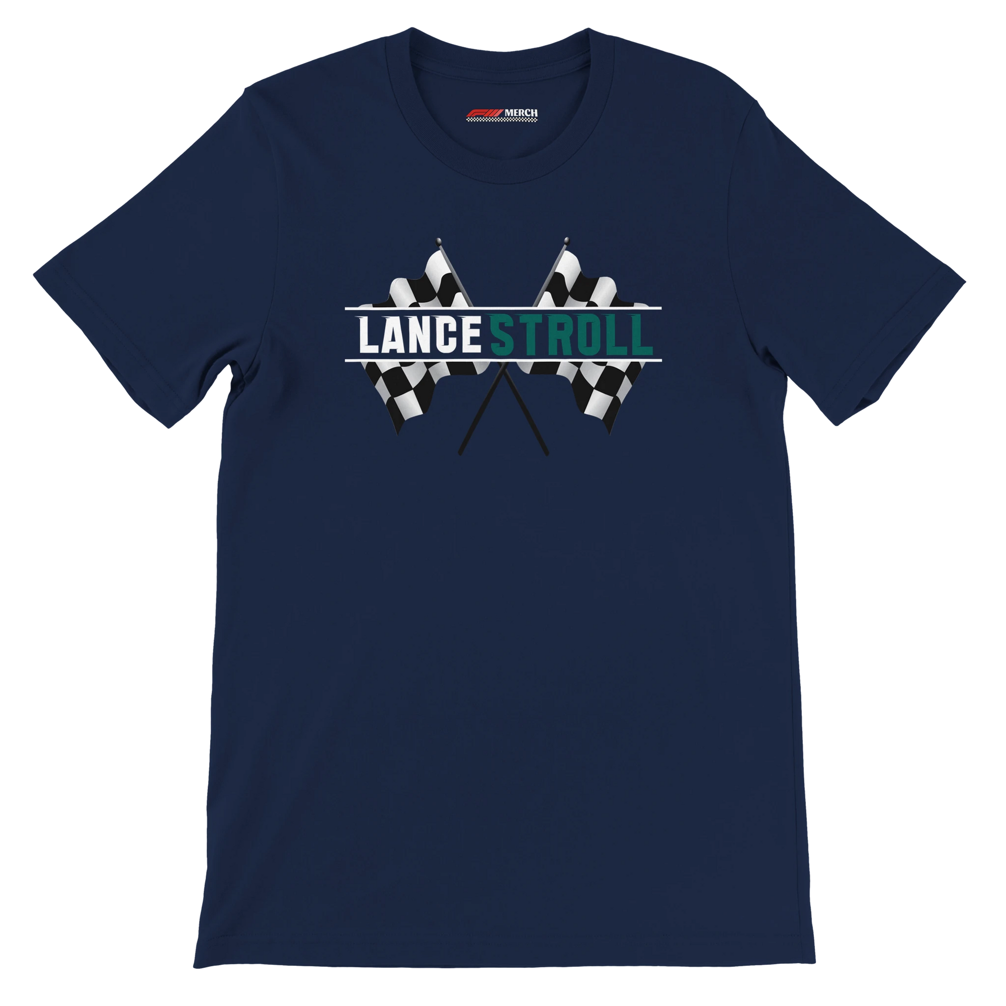 f111 merch navy color t-shirt1 with lance-stroll branding.