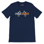 f111 merch navy color t-shirt1 with lando-norris branding.