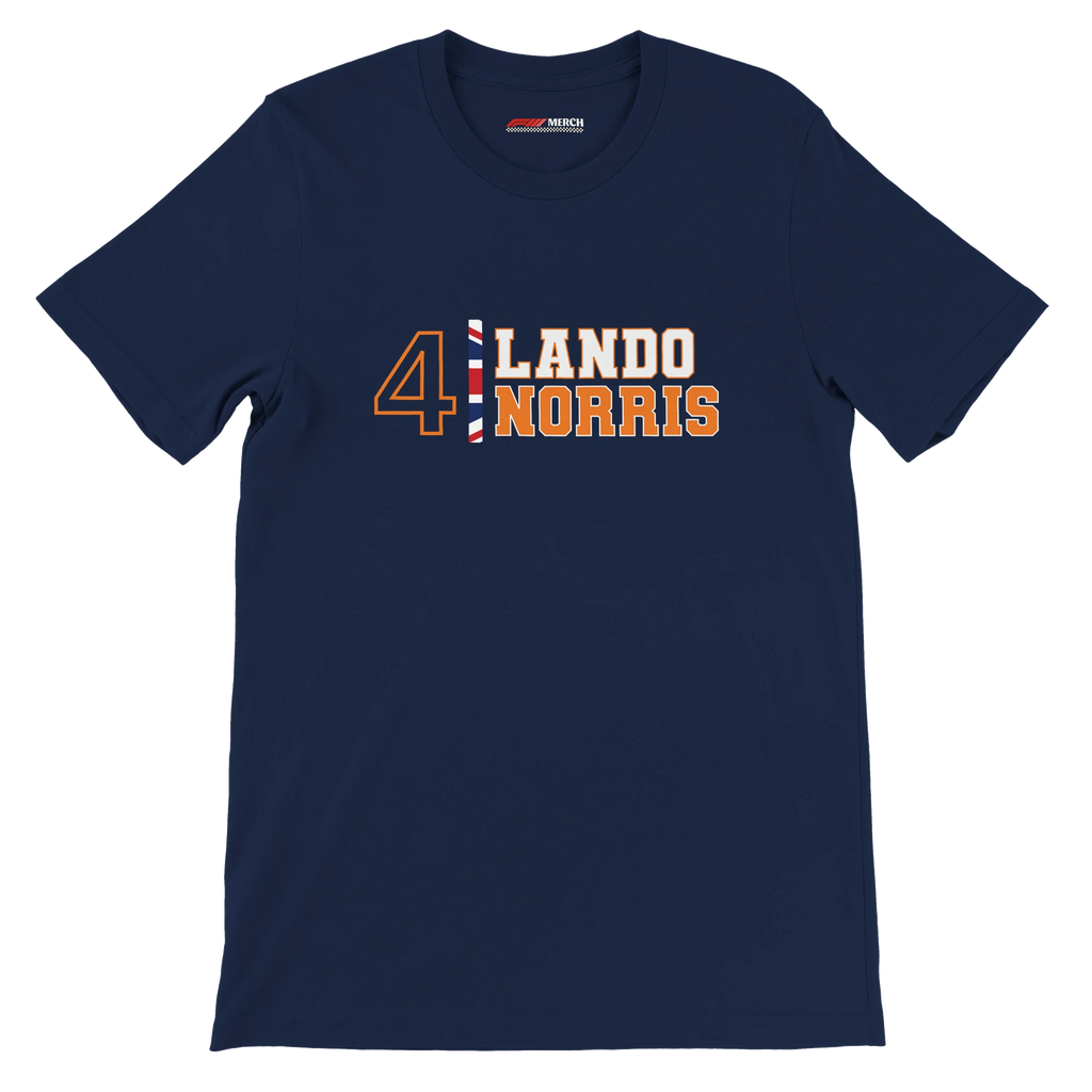 f111 merch navy color t-shirt1 with lando-norris branding.