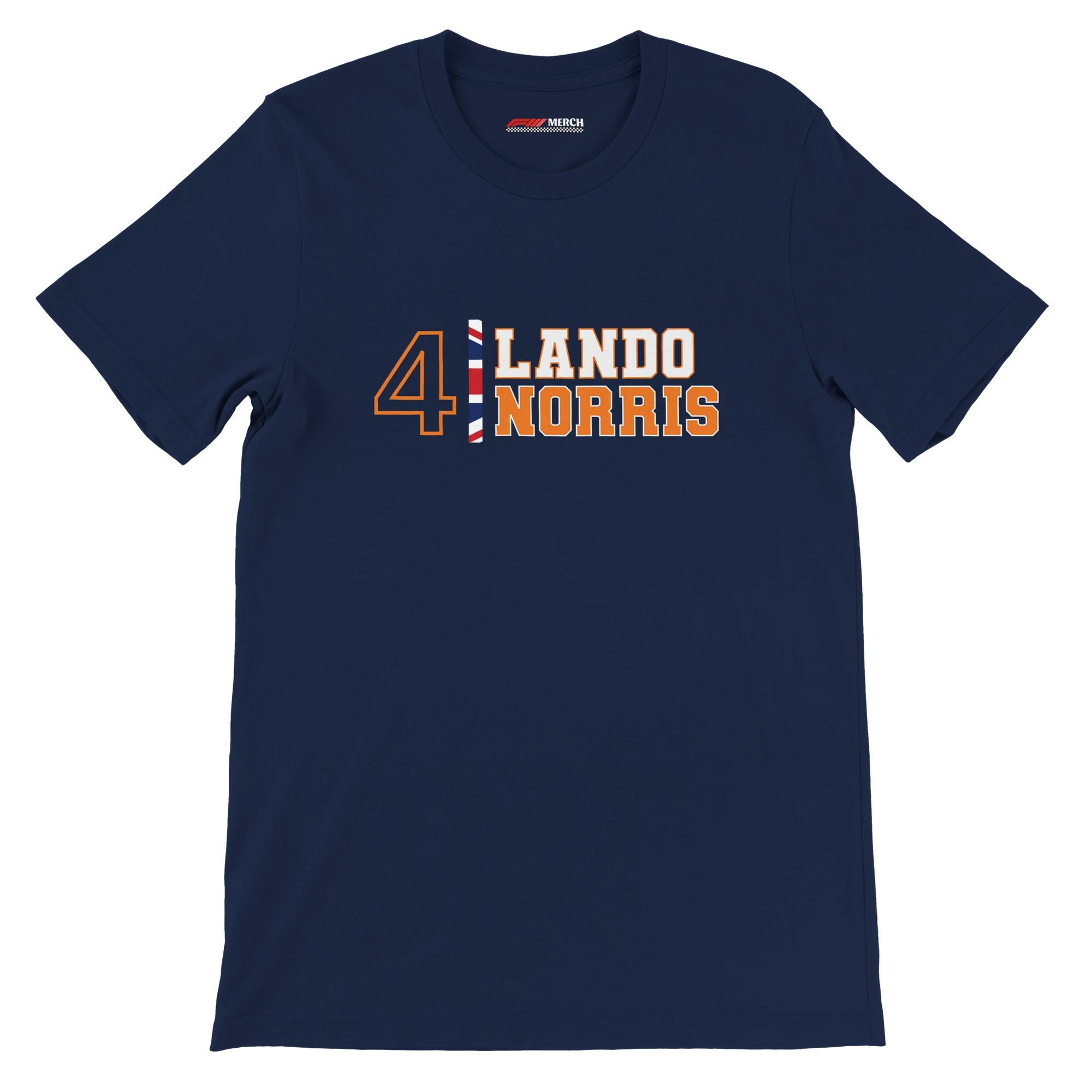 f111 merch navy color t-shirt1 with lando-norris branding.
