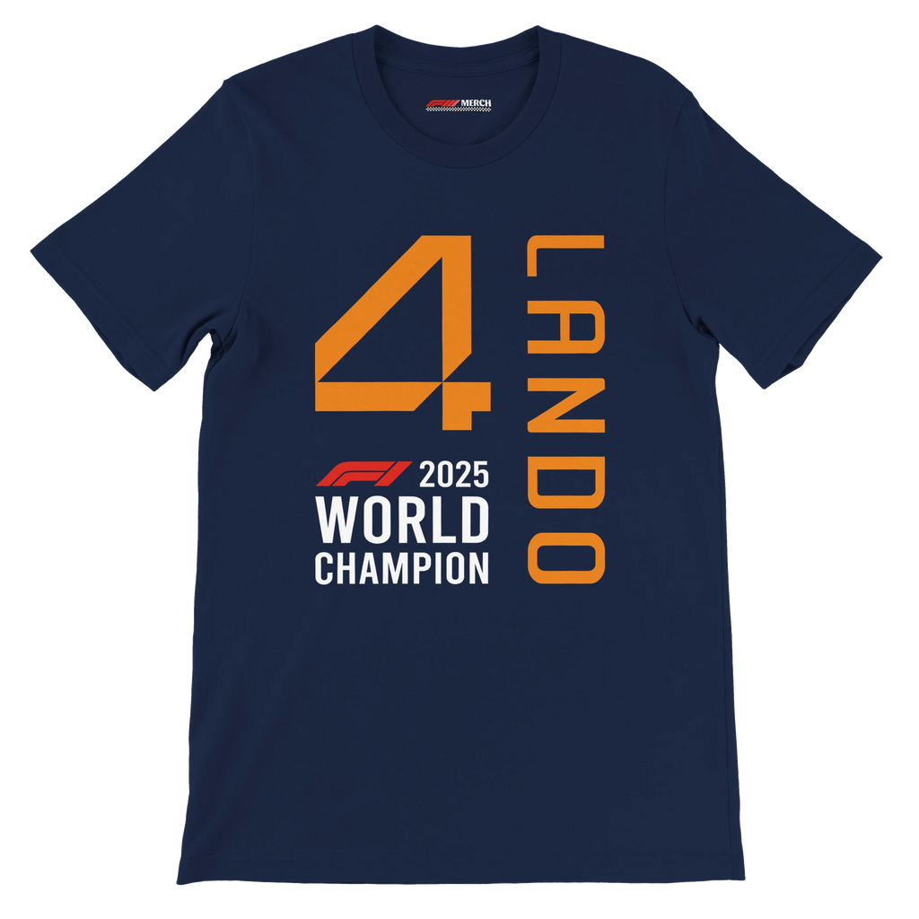 f111 merch navy color t-shirt1 with lando-norris branding.