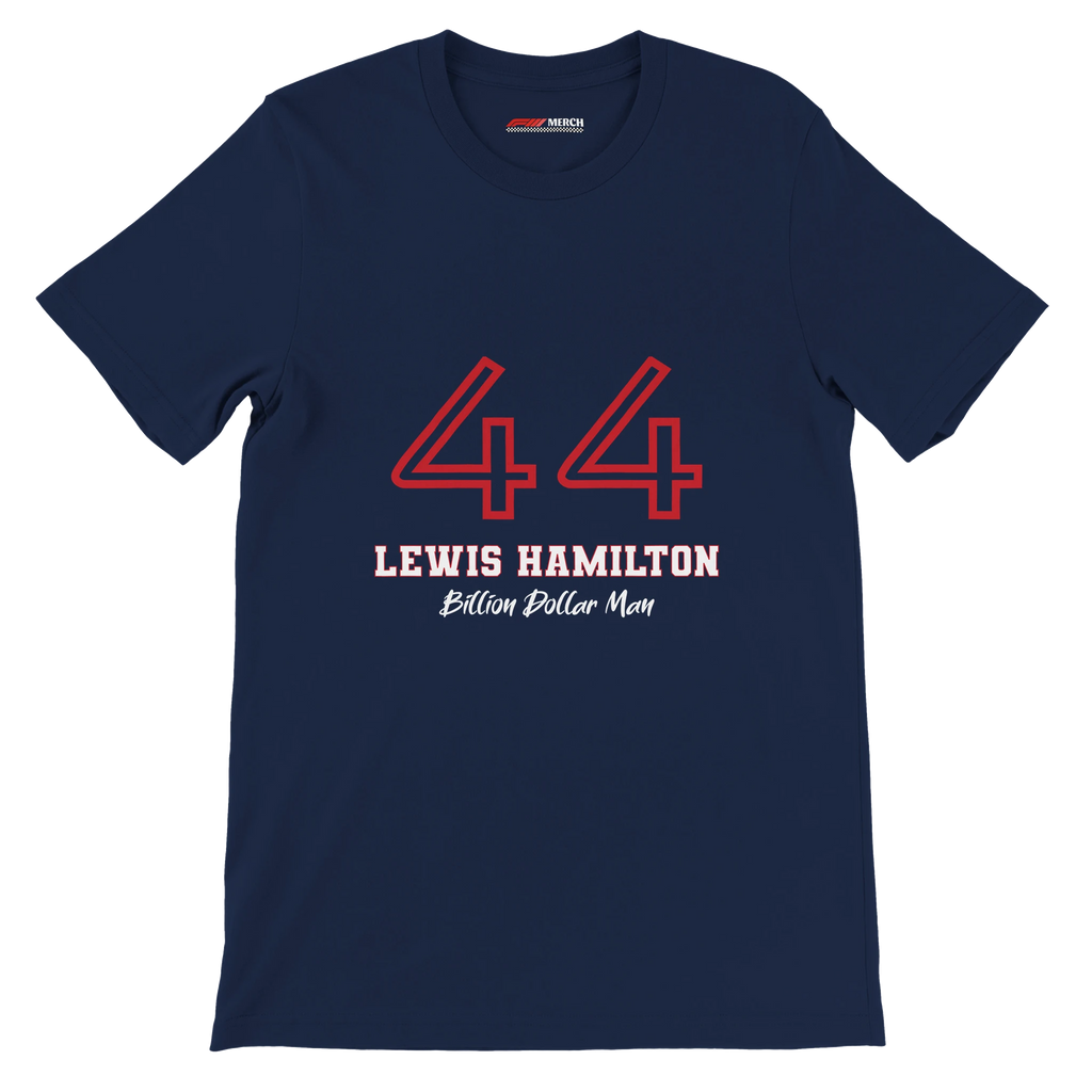 f111 merch navy color t-shirt1 with lewis-hamilton branding.