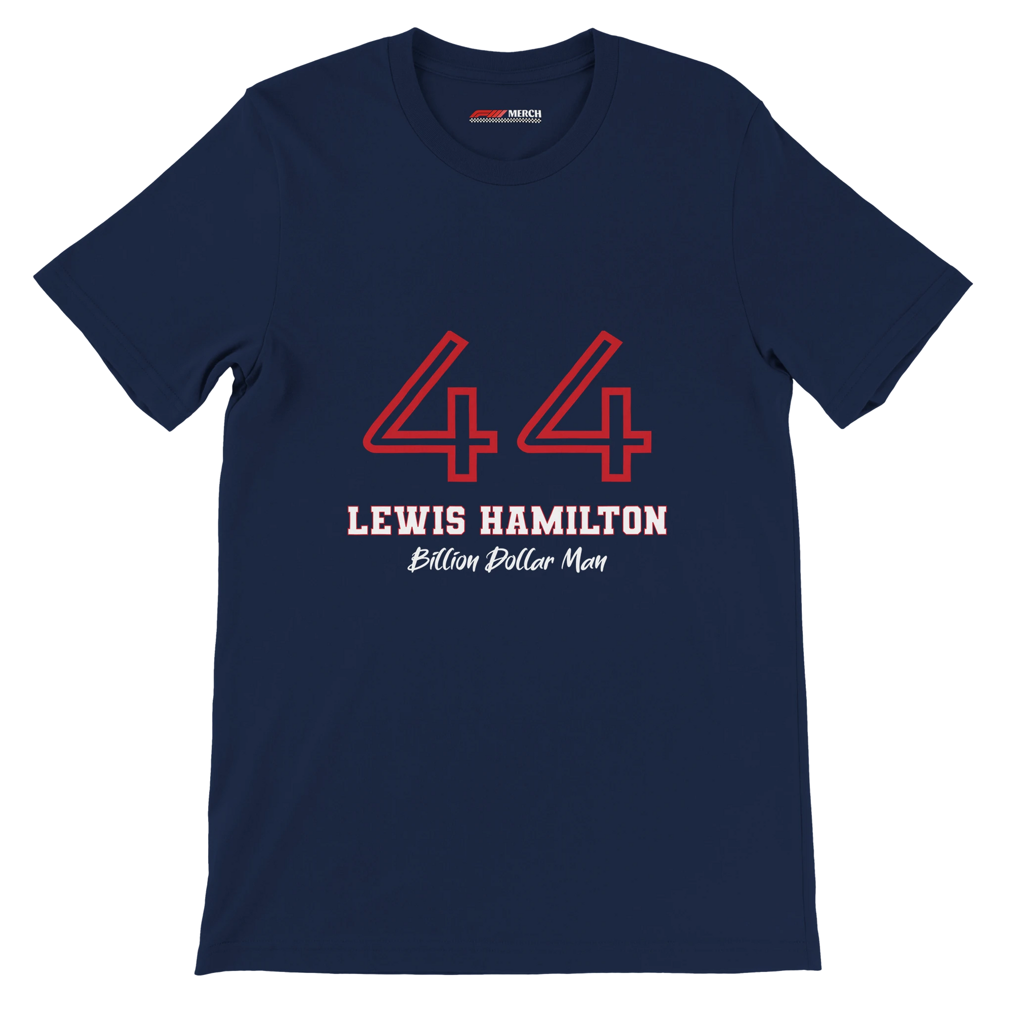 f111 merch navy color t-shirt1 with lewis-hamilton branding.