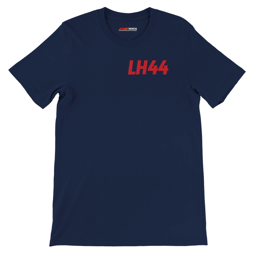 f111 merch navy color t-shirt1 with lewis-hamilton branding.