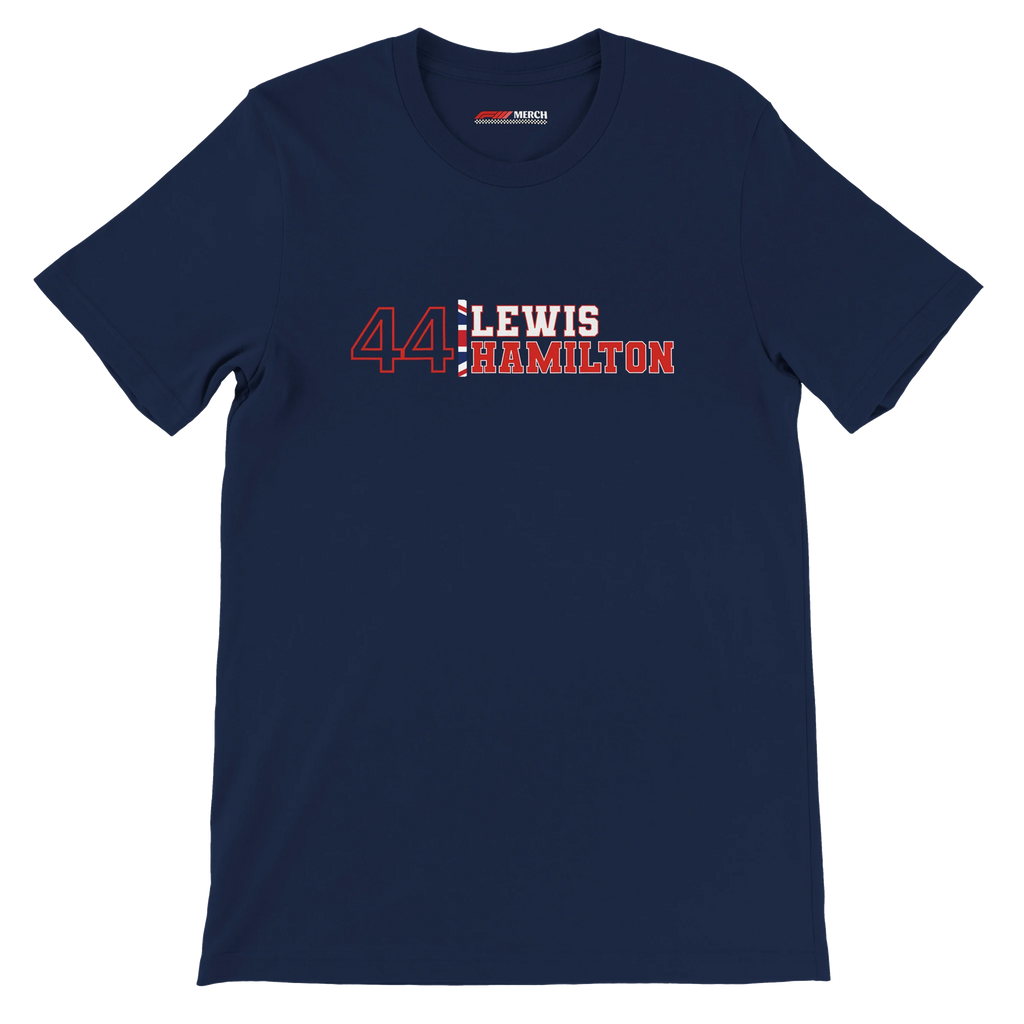 f111 merch navy color t-shirt1 with lewis-hamilton branding.