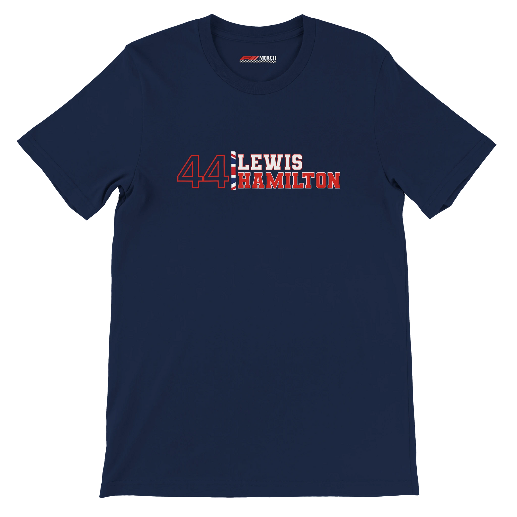 f111 merch navy color t-shirt1 with lewis-hamilton branding.