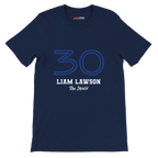 f111 merch navy color t-shirt1 with liam-lawson branding.