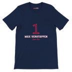 f111 merch navy color t-shirt1 with max-verstappen branding.